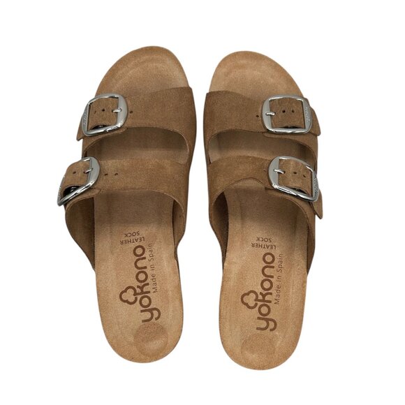 Yokono Suede Double Strap Buckle Wedge Sandal (8) - Picture 4 of 16